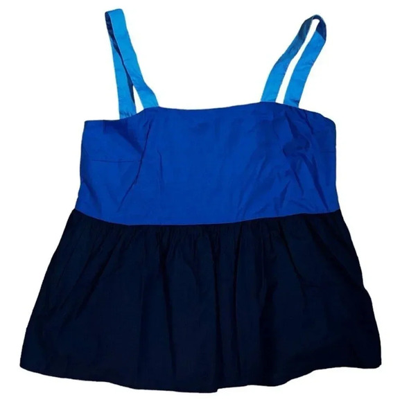 Ann Taylor LOFT Tank Top Blue Colorblock Wide Strap Side Zipper Peplum Size 0 - Picture 1 of 8